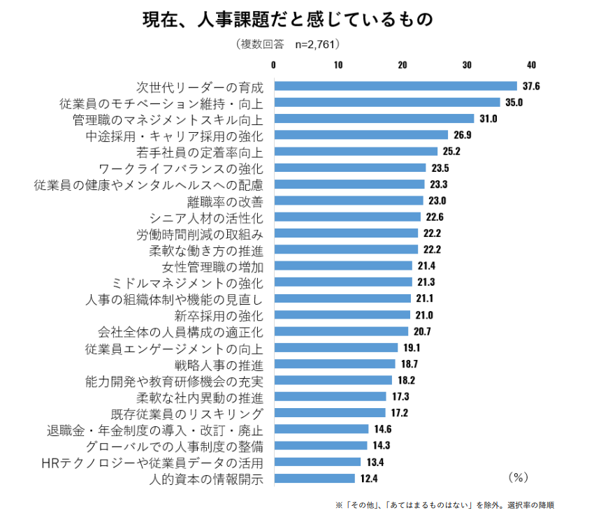 現在、人事課題だと感じているものの回答グラフ