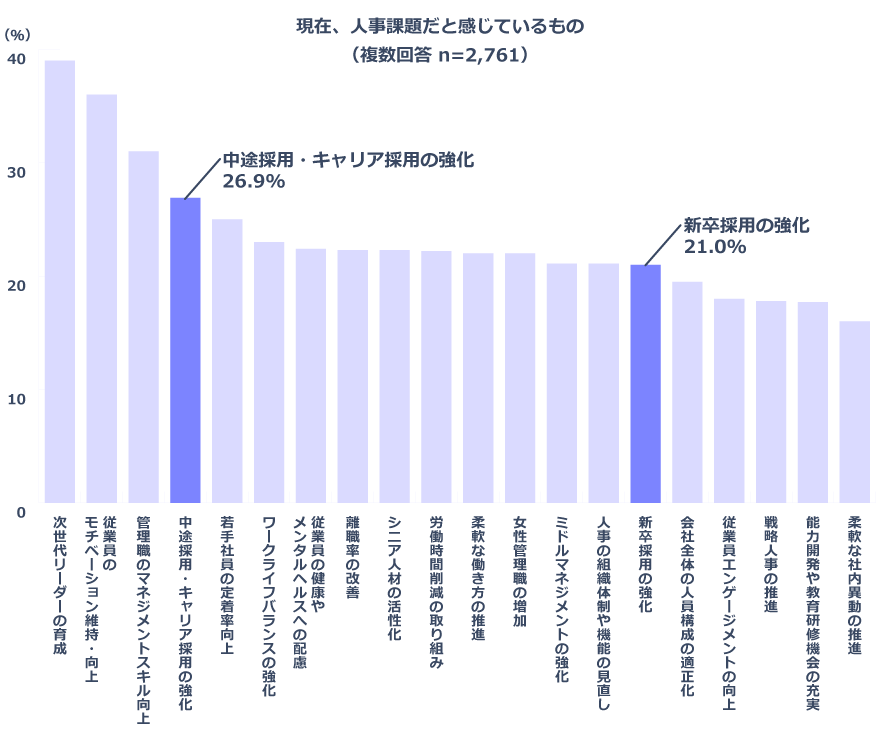 現在、人事課題だと感じているものについての回答グラフ